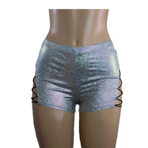 Silver Wet Metallic Shorts w/Lace-Up Sides